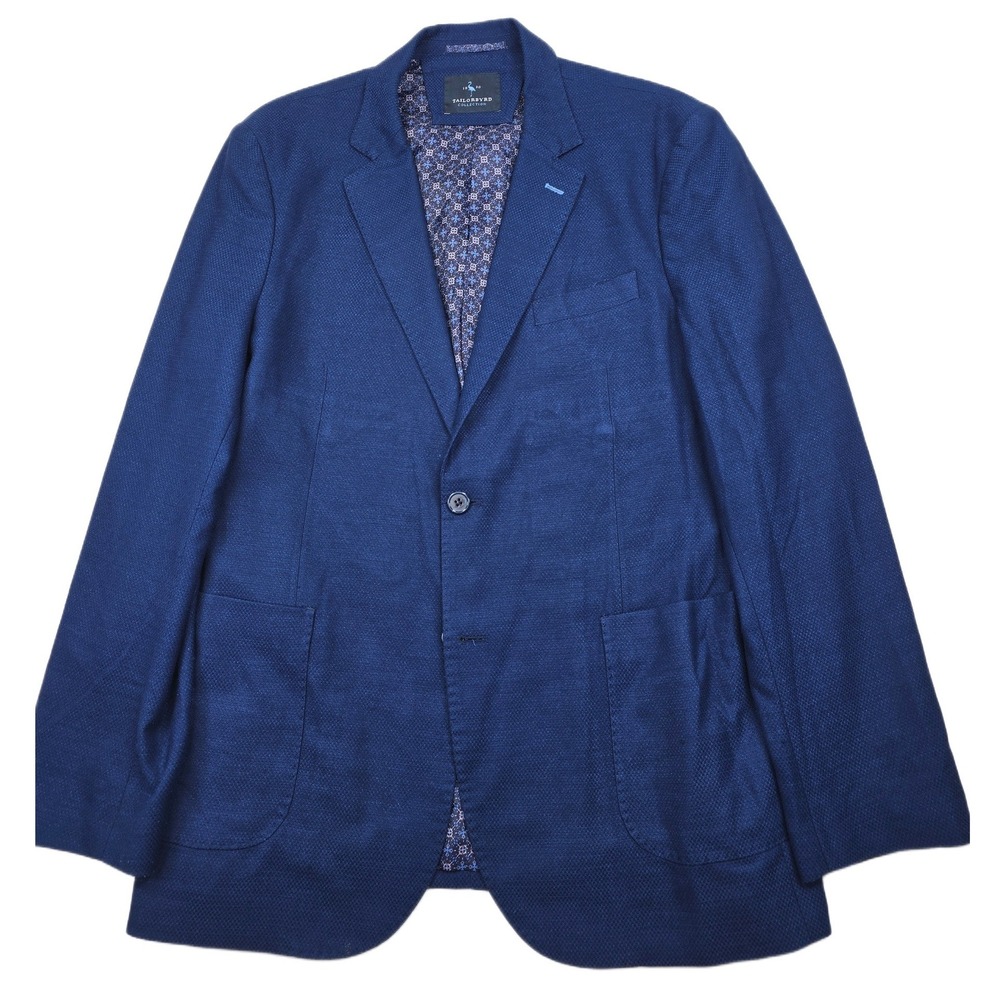 Tailorbyrd Blazer‎ Mens 44L 44 Blue Collection Stretch Modern Texture Sport Coat